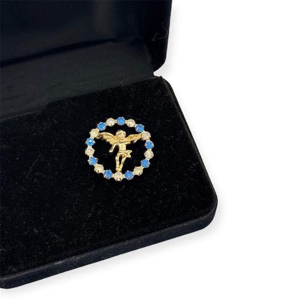 Vintage Guardian Angel Circle Of Protection Gold Tone Lapel Pin Estate Jewelry - Picture 2 of 4